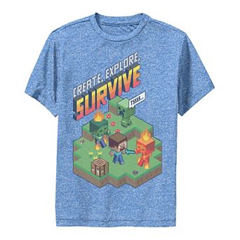 Boys 8-20 Minecraft Create, Explore, Survive Game Scene Graphic Tee
