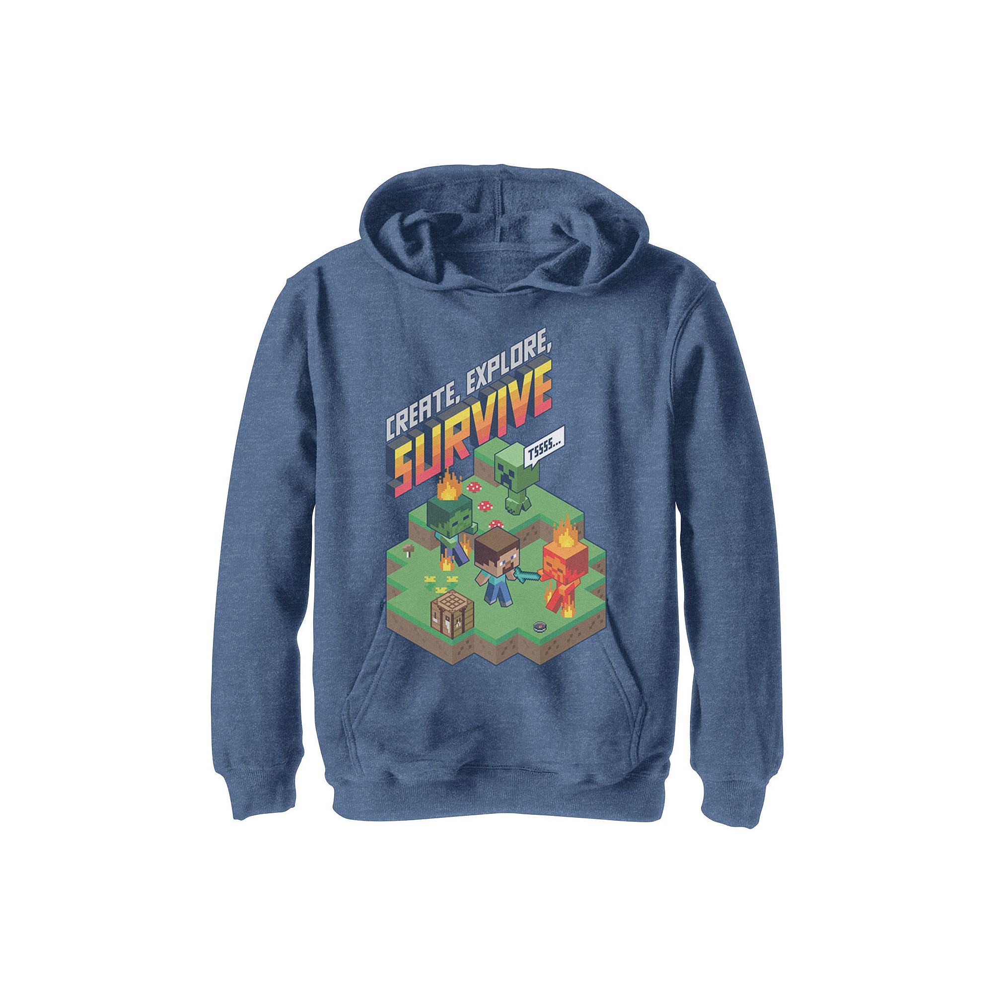 Boys 8-20 Minecraft Create, Explore, Survive Game Scene Hoodie, Boys, Size