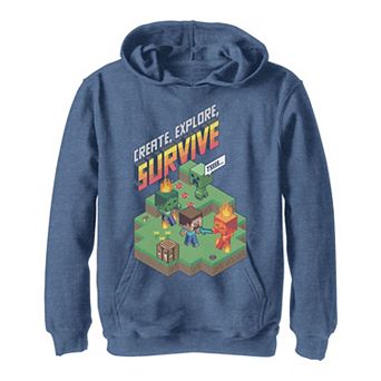 Boys 8-20 Minecraft Create, Explore, Survive Game Scene Hoodie