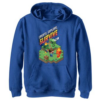 Boys 8-20 Minecraft Create, Explore, Survive Game Scene Hoodie