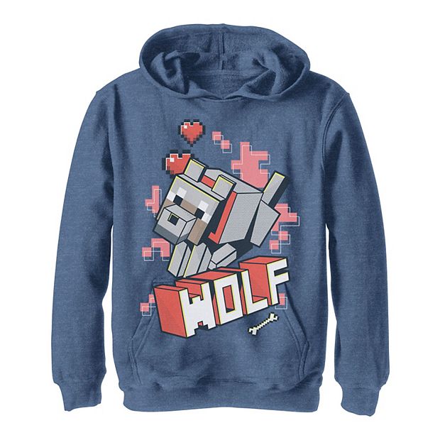 Boy s Minecraft Wolf Pull Over Hoodie Navy Blue Heather Large