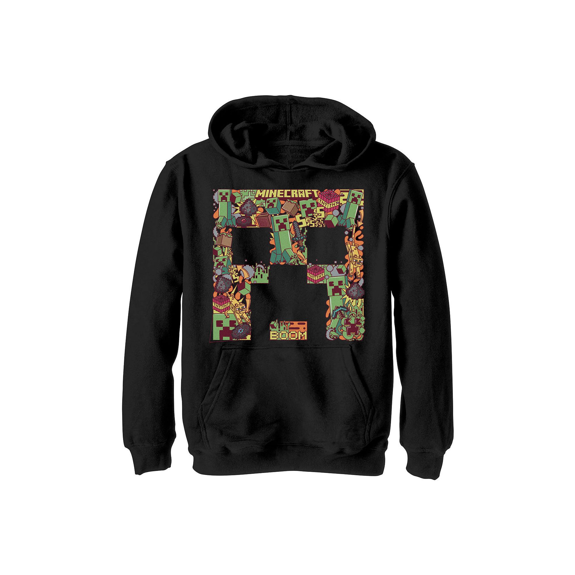 Boys 8-20 Minecraft Creeper Big Head Creeper Collage Fill Hoodie, Boys, Si