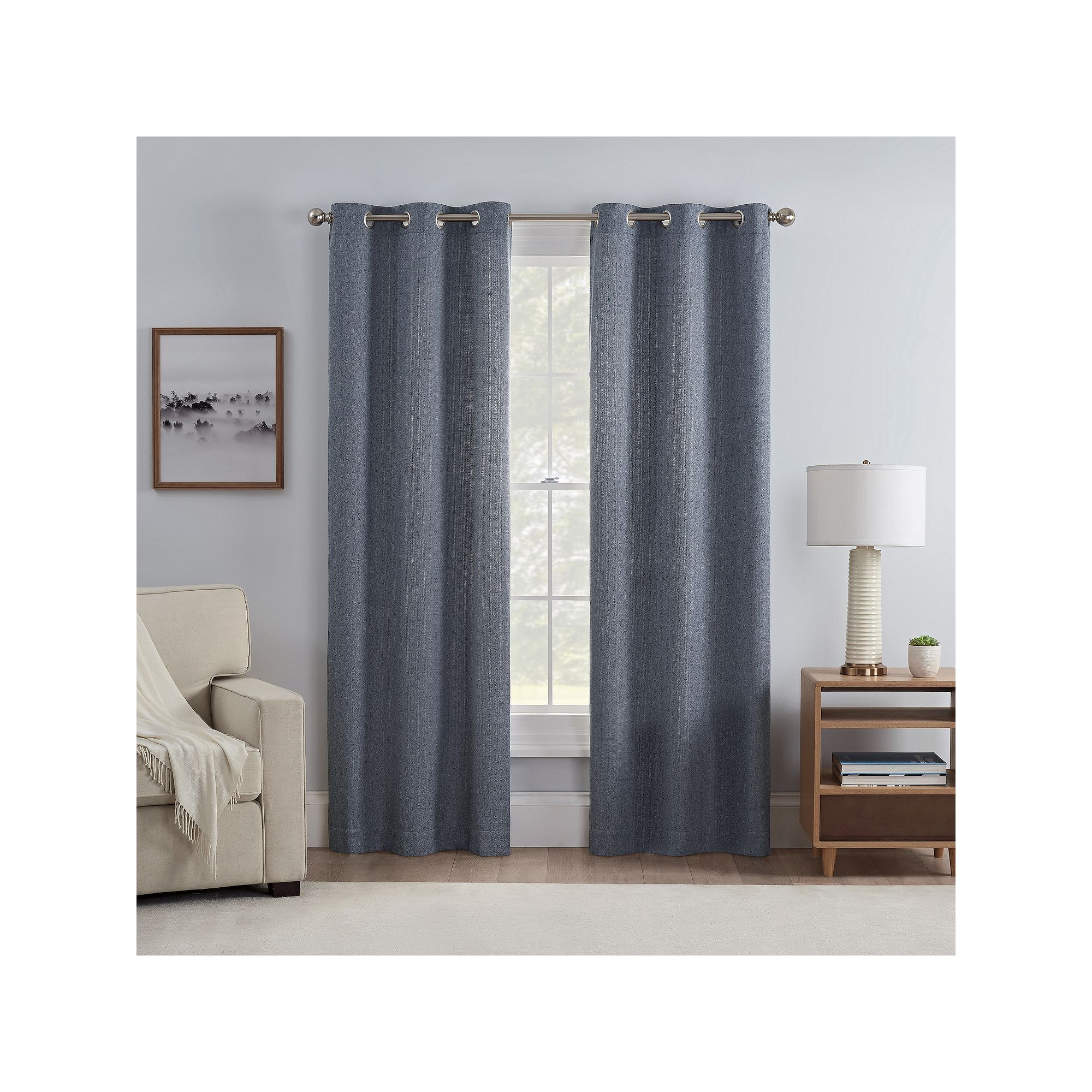 eclipse Carter Draftstopper Grommet Window Curtain Set, Blue