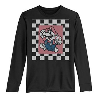 Boys 8-20 Nintendo Super Mario Checkered Square Portrait Long-Sleeve Graphic Tee