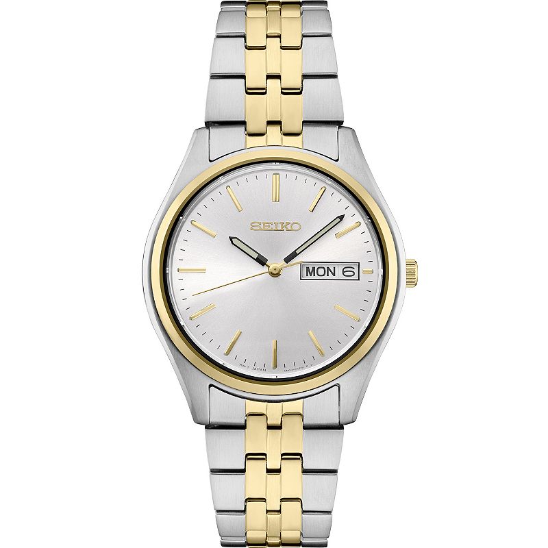 Seiko Men's Essential Two Tone White Dial Watch - SUR430, Size: Medium, Gold Silver