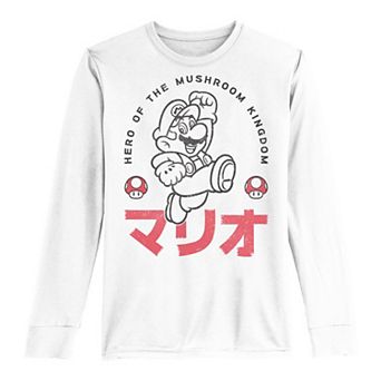 Boys 8-20 Nintendo Super Mario Mushroom Kingdom Hero Kanji Fleece Long-Sleeve Graphic Tee