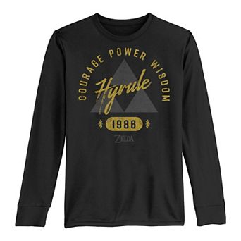 Boys 8-20 Zelda Courage Power Wisdom Hyrule Triforce 1986 Distressed Long-Sleeve Graphic Tee
