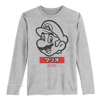 Boys 8-20 Nintendo Super Mario Outline Kanji Portrait Long-Sleeve Graphic Tee