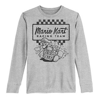 Boys 8-20 Nintendo Mario Kart Racing Team Outlined Mario Drift Fleece Long-Sleeve Graphic Tee