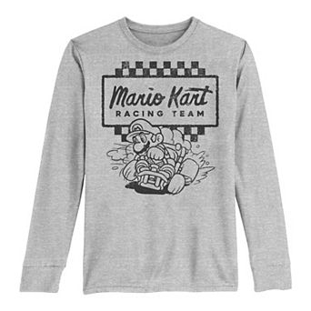 Boys 8-20 Nintendo Mario Kart Racing Team Outlined Mario Drift Fleece Long-Sleeve Graphic Tee