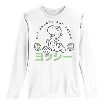 Boys 8-20 Nintendo Super Mario Yoshi Eats Snacks And Relax Kanji Portrait Long-Sleeve Graphic Tee