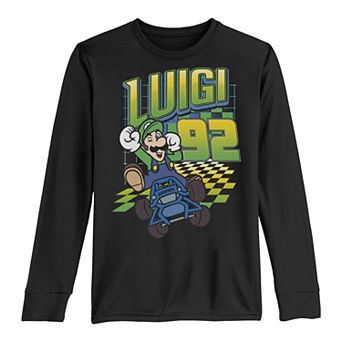 Boys 8-20 Nintendo Mario Kart Luigi Neon Checkered '92 Logo Long-Sleeve Graphic Tee