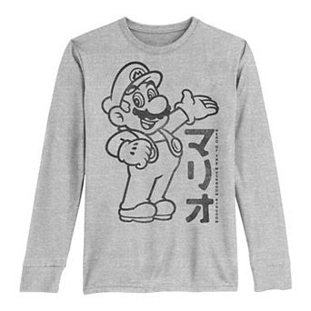 Boys 8-20 Nintendo Super Mario Outline Kanji Portrait Long-Sleeve Graphic Tee