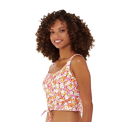 Juniors' Ninety-Nine Degrees Knot-Front Crop Tankini Top