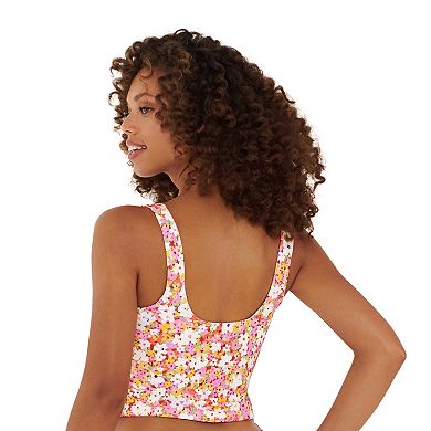 Juniors' Ninety-Nine Degrees Knot-Front Crop Tankini Top