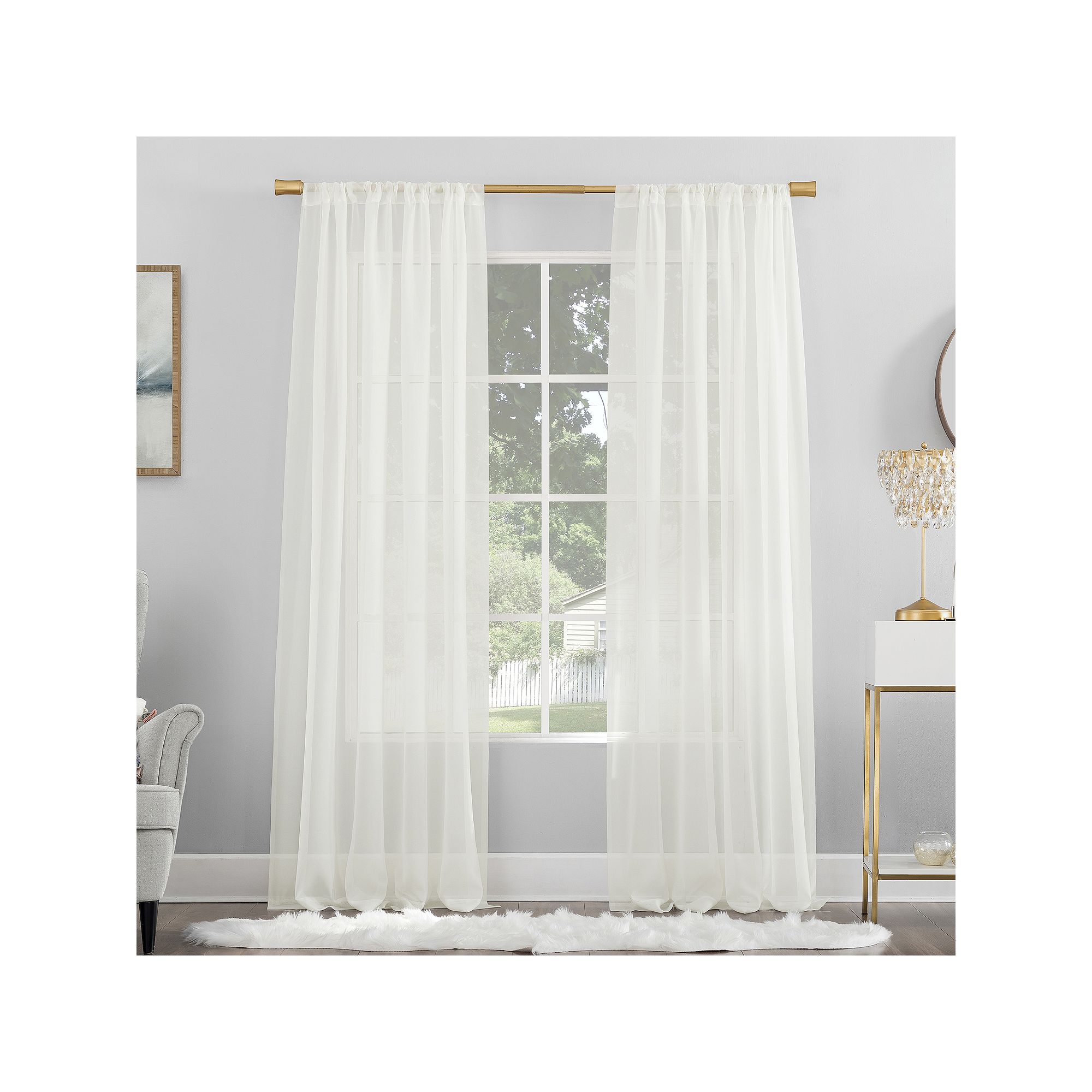 No. 918 Mallory Sheer Voile Rod Pocket Single Curtain Panel, Eggshell