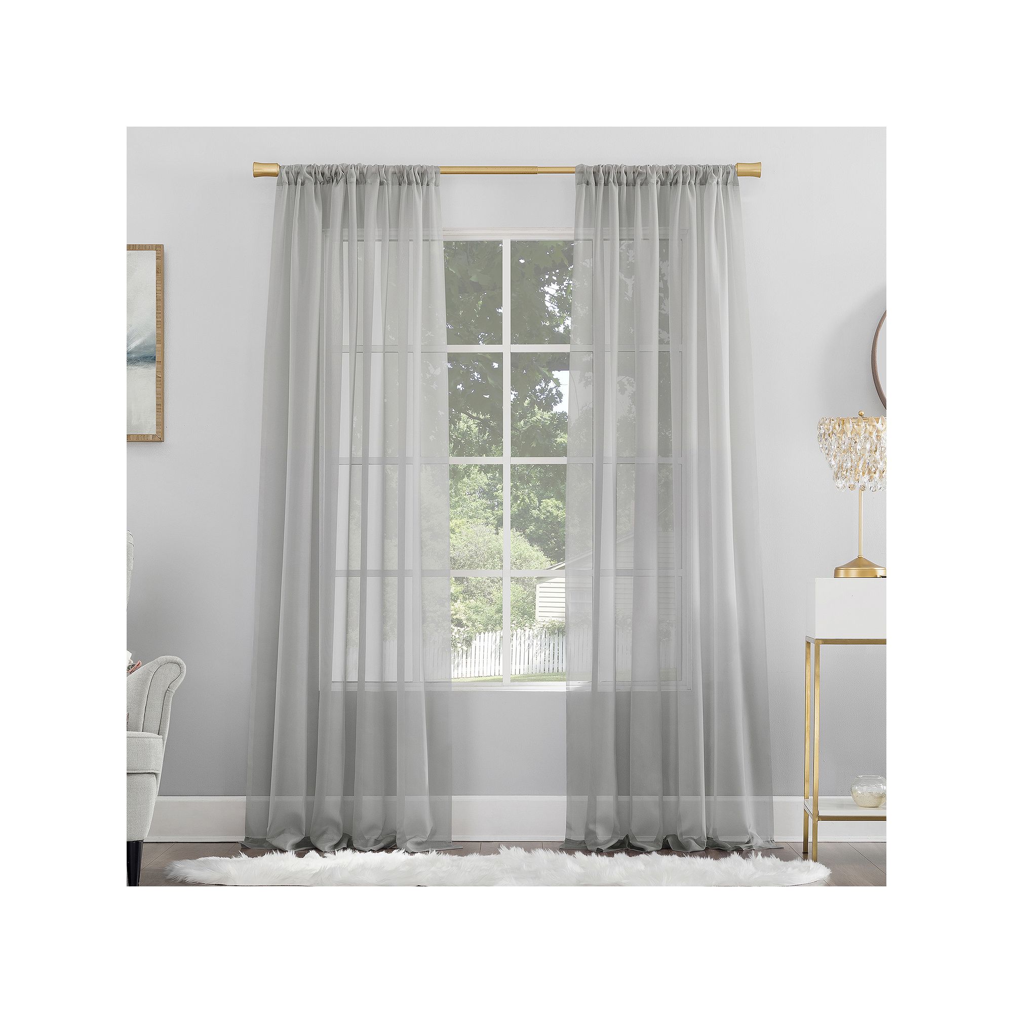 No. 918 Mallory Sheer Voile Rod Pocket Single Curtain Panel, Silver
