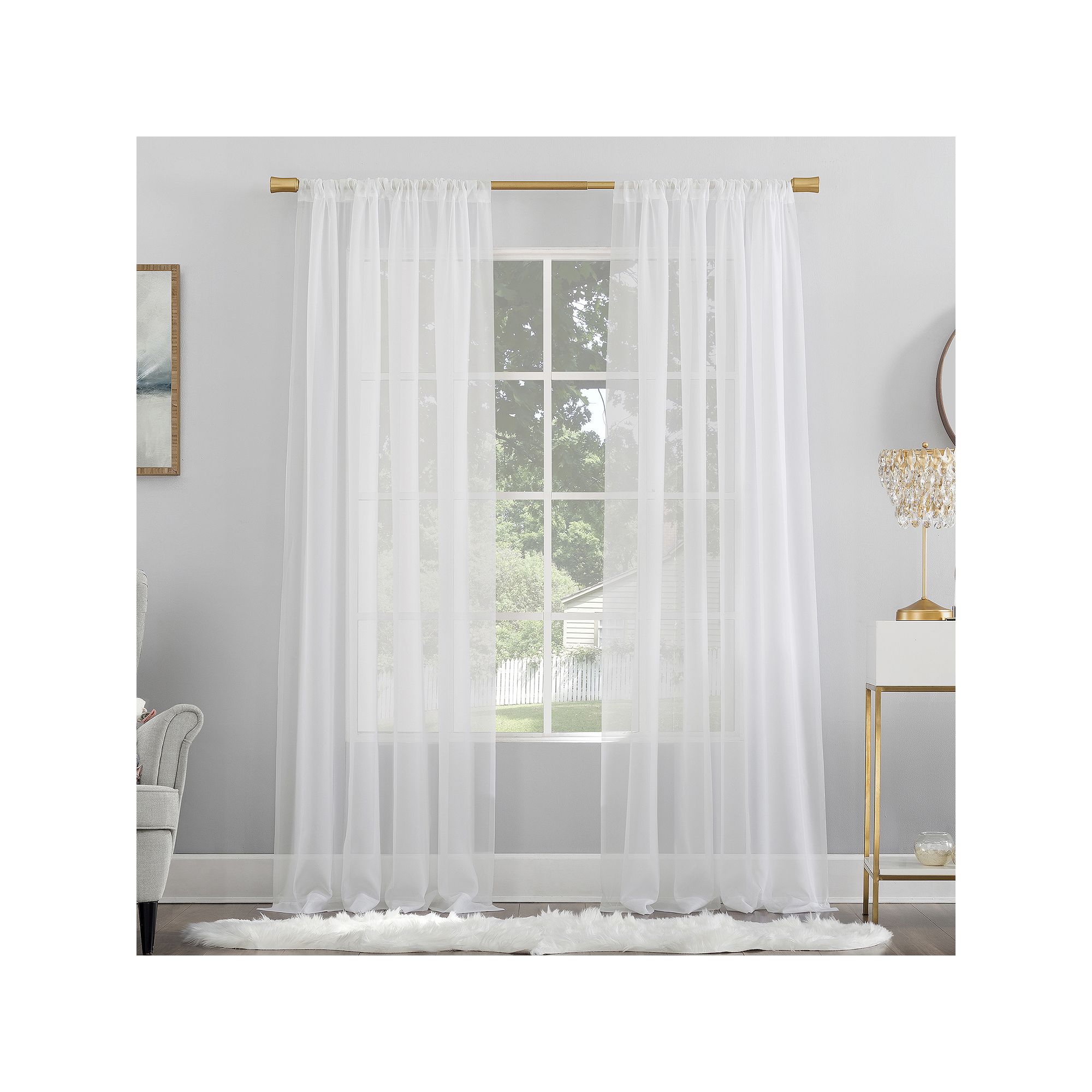 No. 918 Mallory Sheer Voile Rod Pocket Single Curtain Panel, White