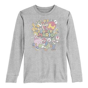 Boys 8-20 Nintendo Super Mario Group Shot Happy Faces Dotted Poster Long-Sleeve Graphic Tee
