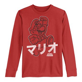 Boys 8-20 Super Mario Bros. Kanji Red Hue Portrait Long-Sleeve Graphic Tee