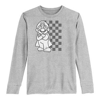 Boys 8-20 Nintendo Mario Kart Checkered Backdrop Portrait Long-Sleeve Graphic Tee