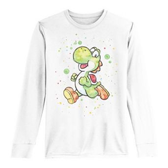 Boys 8-20 Super Mario Yoshi Watercolor Splatter Portrait Long-Sleeve Graphic Tee