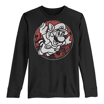 Boys 8-20 Nintendo Super Mario Raccoon Vintage Circle Portrait Fleece Long-Sleeve Graphic Tee