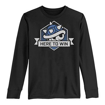 Boys 8-20 Nintendo Super Mario Blue Shell Here To Win Banner Long-Sleeve Graphic Tee