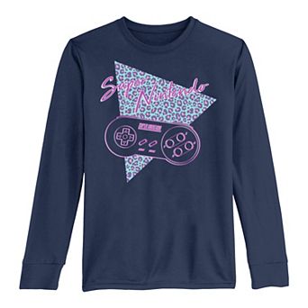 Boys 8-20 Nintendo Classic Super Nintendo Neon Cheetah Print Fill Long-Sleeve Graphic Tee