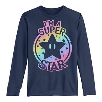 Boys 8-20 Super Mario I'm A Super Star Rainbow Gradient Long-Sleeve Graphic Tee