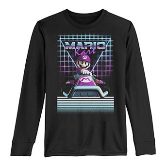 Boys 8-20 Mario Kart Mario Retro Neon Driving Portrait Long-Sleeve Graphic Tee