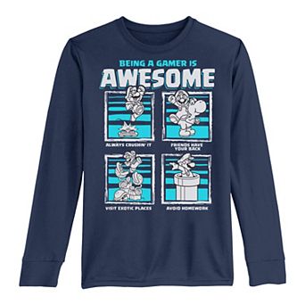 Boys 8-20 Nintendo Super Mario Being A Gamer Awesome Gamer Fleece Long-Sleeve Graphic Tee