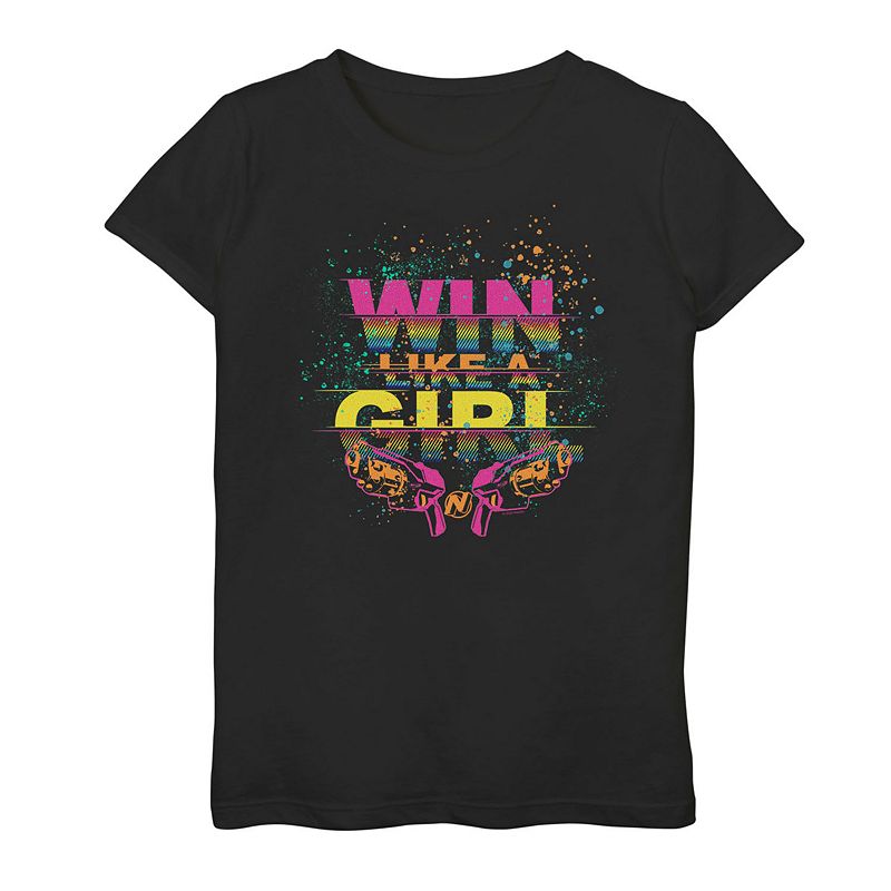 Girls 7-16 Nerf Win Like A GIrl Graphic Tee, Girls, Size: Small, Black