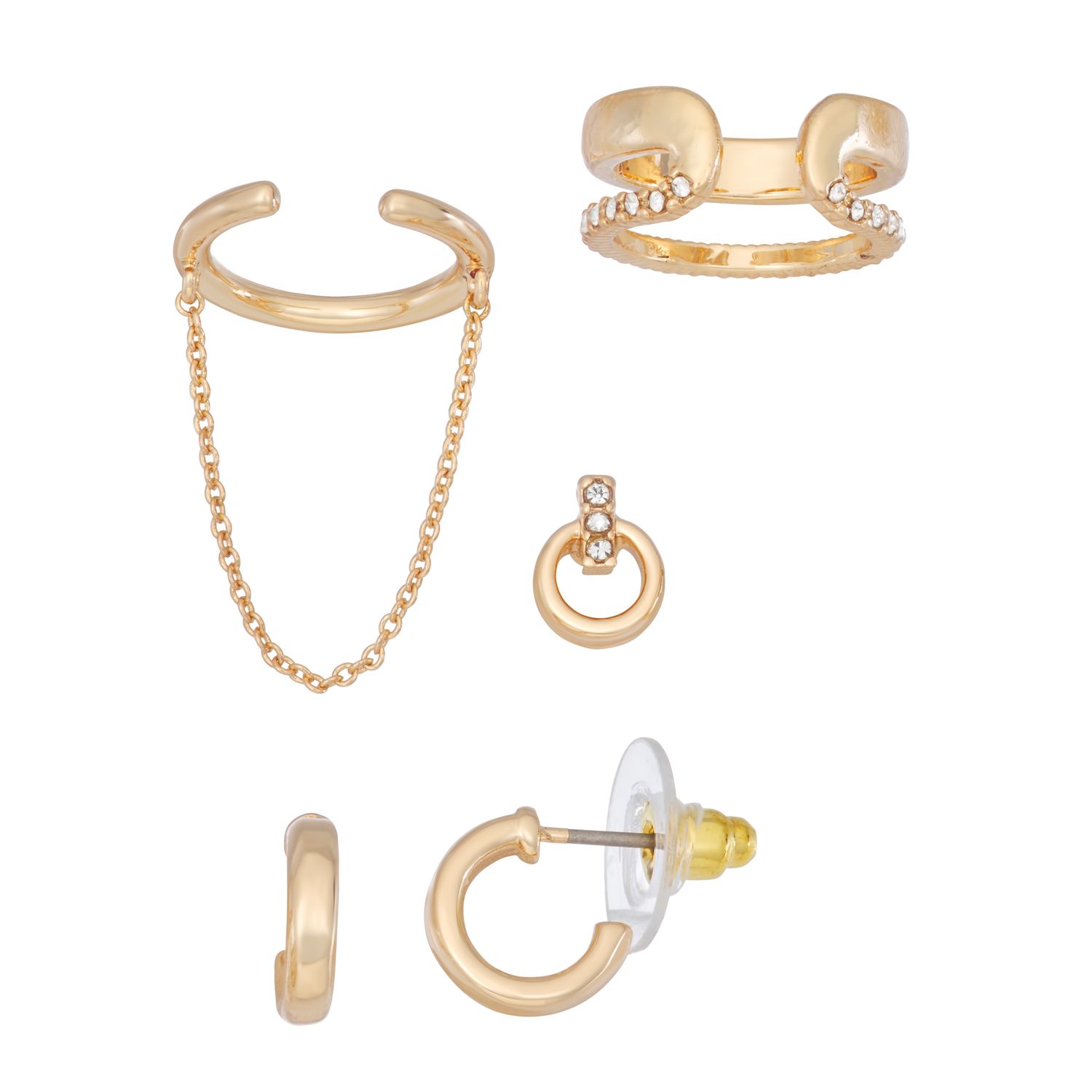 Image for LC Lauren Conrad Gold Tone 5-Pack Mini Hoops, Post and Cuff Earring Set at Kohl's.
