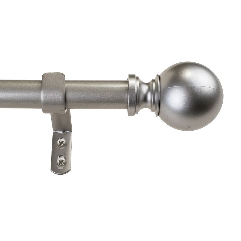 Decopolitan Ball Adjustable 1 Curtain Rod Set, Grey, 36-72