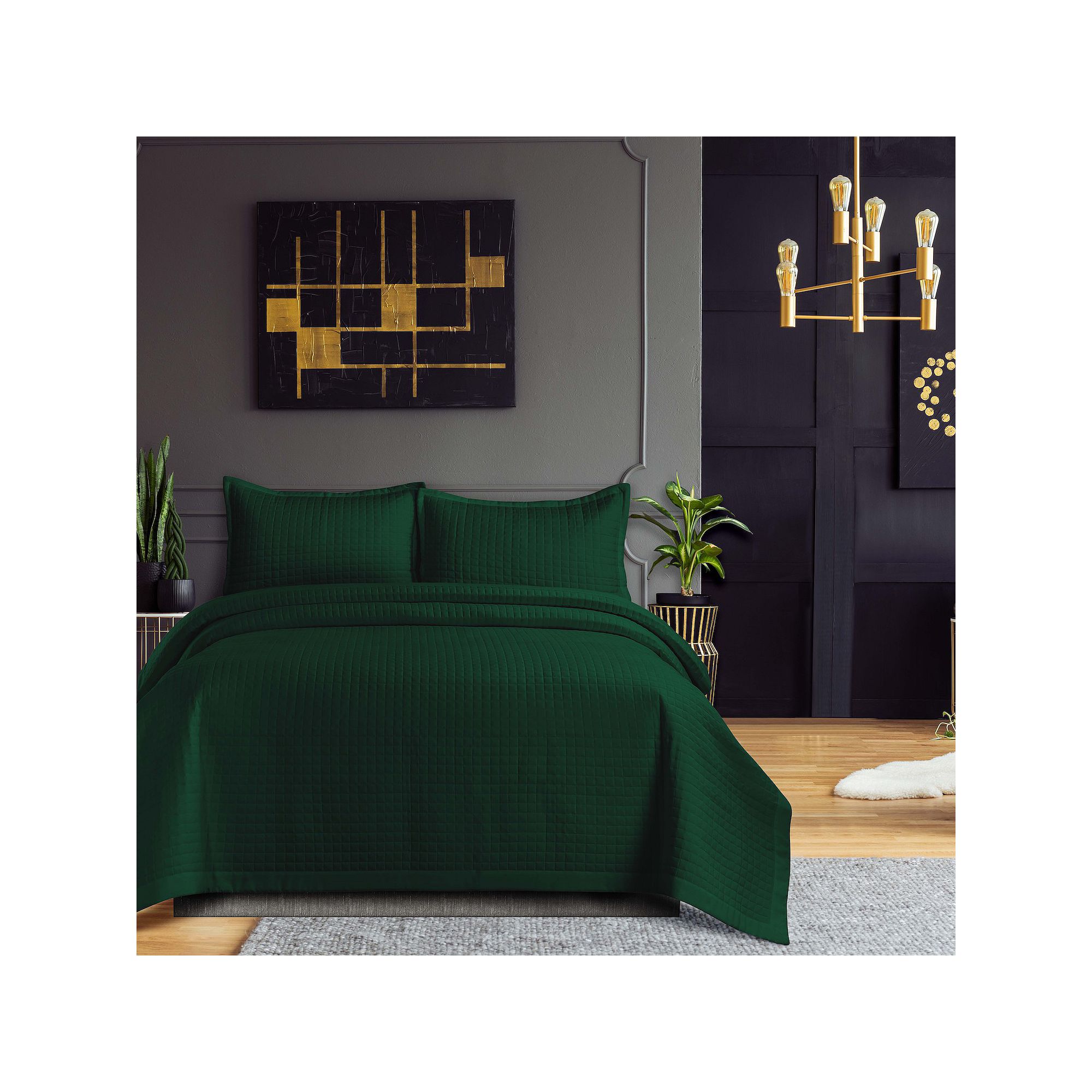 Tribeca Naples Oversized Solid Quilt Set with Shams, Dark Green
