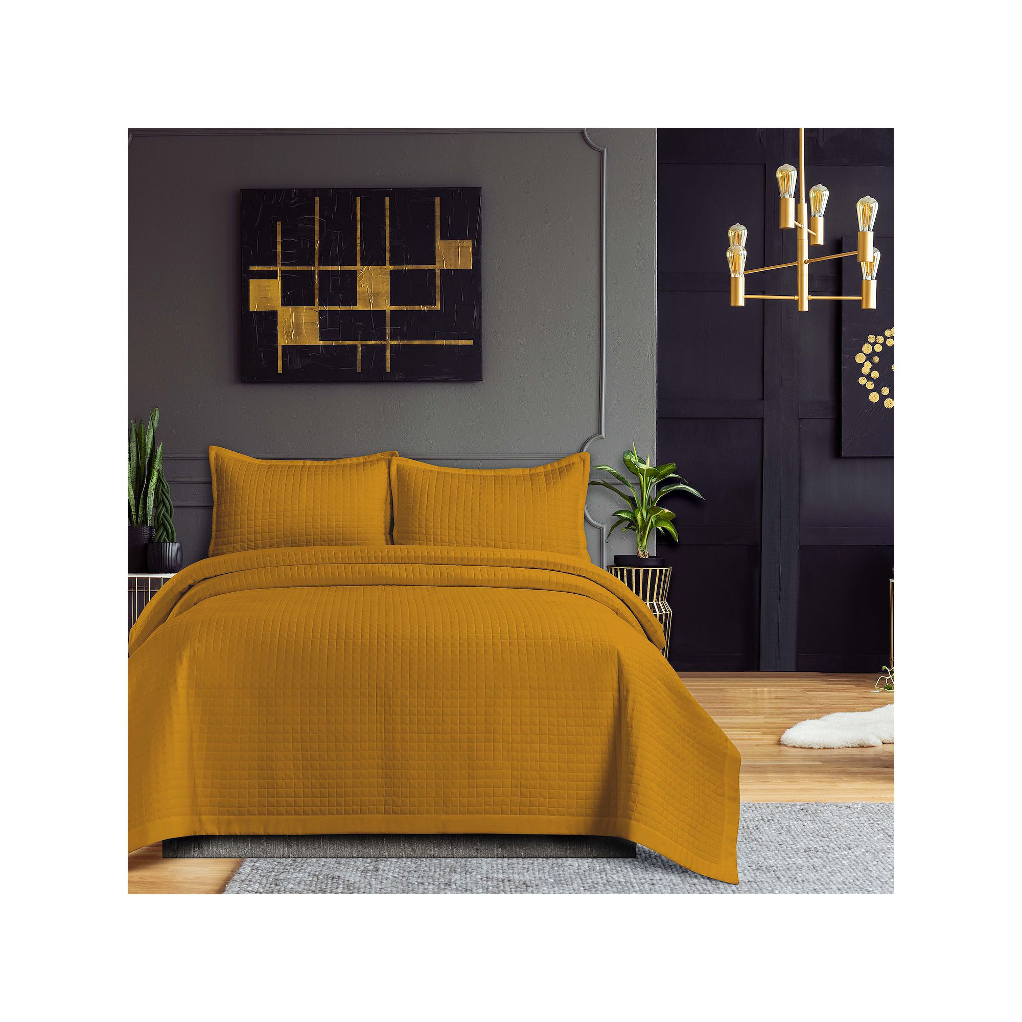 Tribeca Naples Oversized Solid Quilt Set with Shams, Honey Yellow