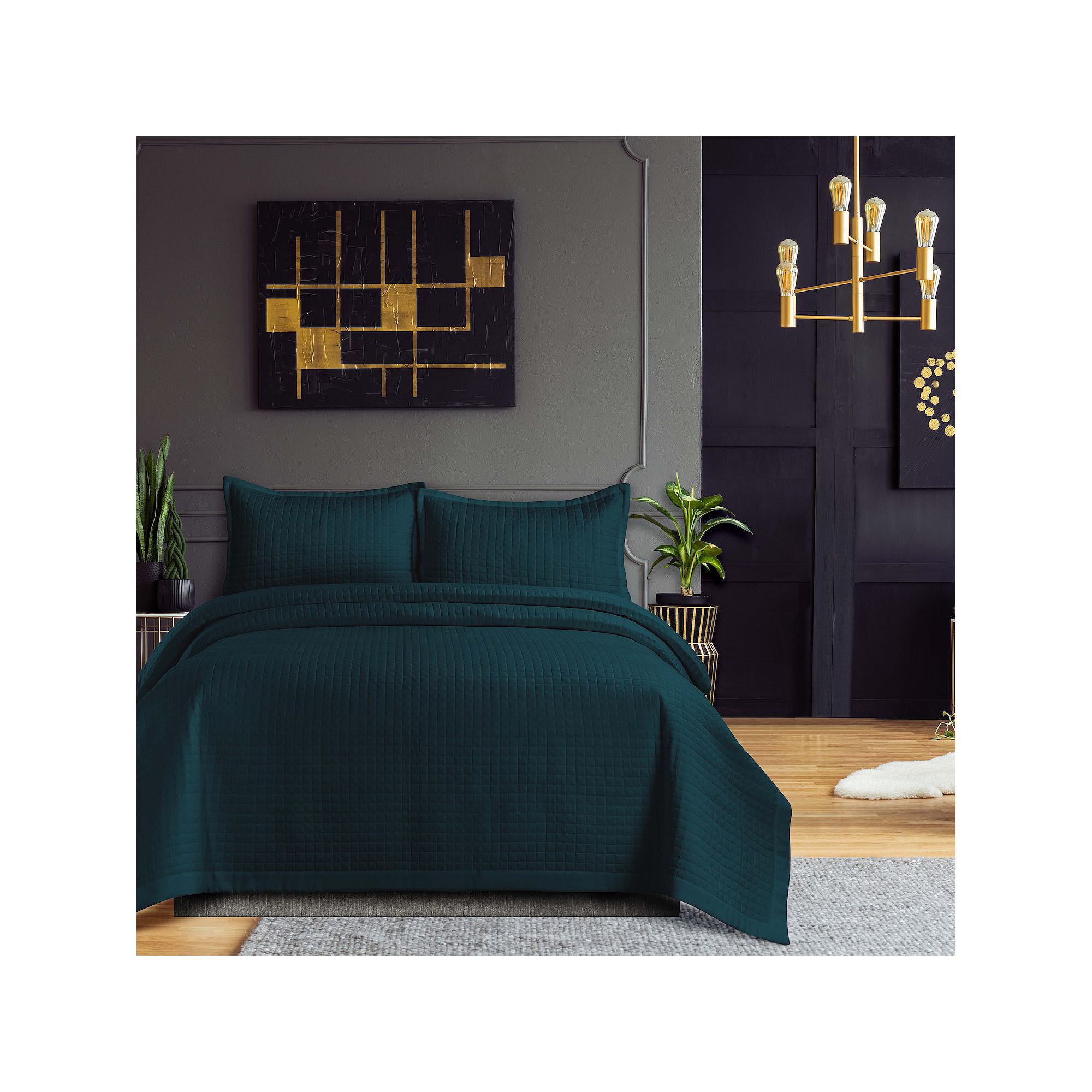 Tribeca Naples Oversized Solid Quilt Set with Shams, Peacock