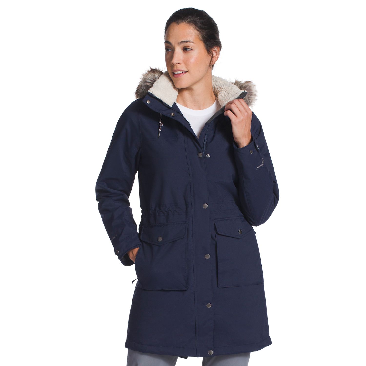 women's insulated jacket with fur hood