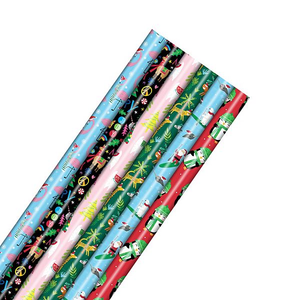 Plusmark Christmas Critter Wrapping Paper with Gridlines Single Roll