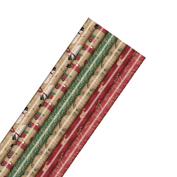 Plusmark Rustic Christmas Wrapping Paper with Gridlines Single Roll