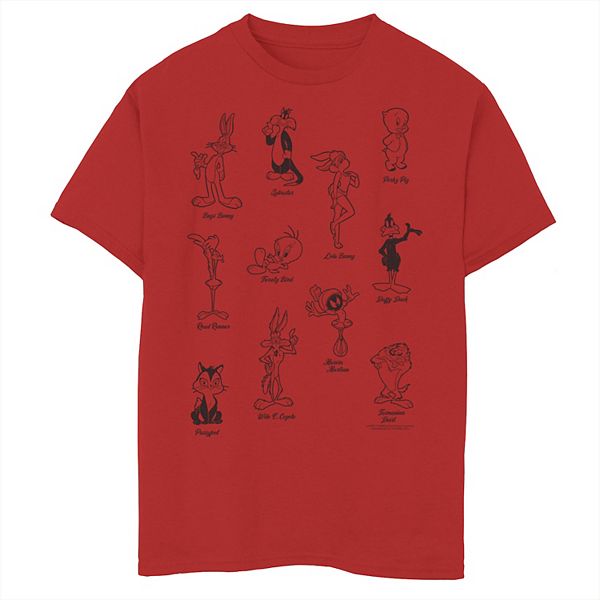 Boys 8-20 Looney Tunes Character Line Art Portrait Grid Graphic Tee