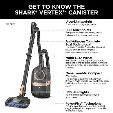 Shark® Vertex Bagless Corded Canister Vacuum with DuoClean PowerFins (CZ2001)