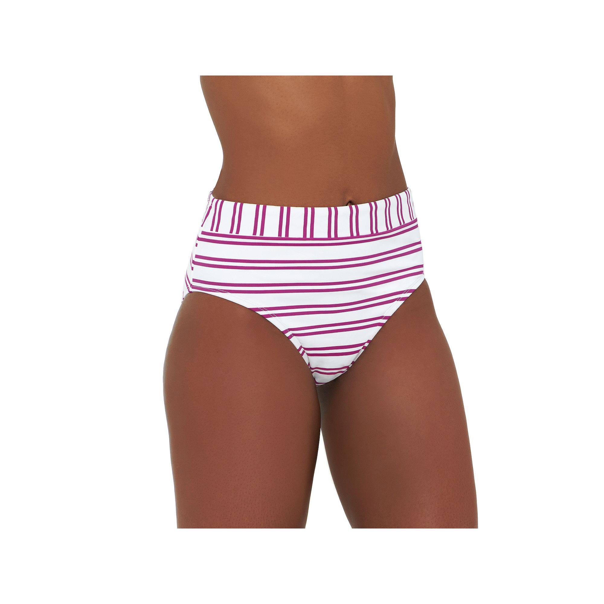 Womens Freshwater Banded High-Waist Swim Bottoms, Size: XS, Wild Orchid