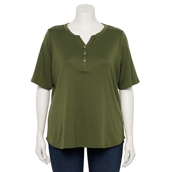 Plus Size Croft & Barrow® Elbow Sleeve Henley Top