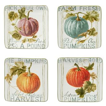 Certified International Autumn Harvest 4 pc Square Canape Plate Set