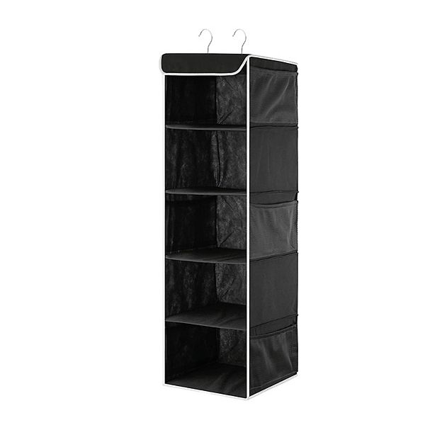 OSTO 5-Shelf Hanging Closet Organizer Closet Shelves with Mesh Pockets; Hanging Shelf for Clothes, Bags, Hats, and More; Black