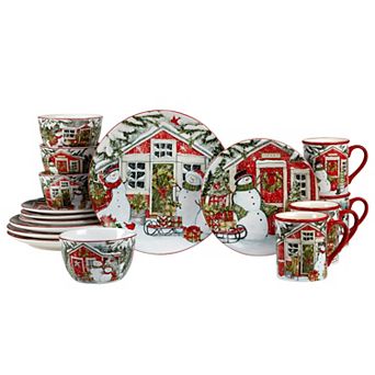 Certified International Snowman's Farmhouse 16 pc Dinnerware Set
