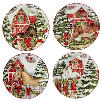Certified International Homestead Christmas 4 pc Dessert Plate Set