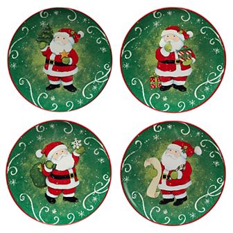 Certified International Holiday Magic Santa 4 pc Dessert Plate Set